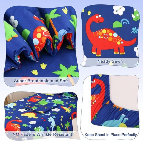 Wowelife Toddler Bedding Sets for Boys, Premium 4 Piece Dinosaur Toddler Comforter Set, Blue Bed-in-a-Bag, Super Soft and Comfortable for Toddler in Saudi Arabia