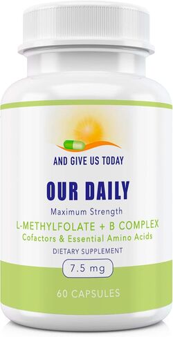 لدينا Daily Vites L-Methylfolate 15 MG B Complex Balance 5 MTHF حمض الفوليك النشط، ميثيل B12، B9، B6، B2 صحة الدماغ والقلب والجنين، غير معدل وراثيًا، 60 عددًا لمدة شهرين in Kuwait