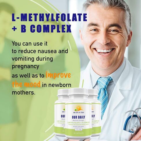 لدينا Daily Vites L-Methylfolate 15 MG B Complex Balance 5 MTHF حمض الفوليك النشط، ميثيل B12، B9، B6، B2 صحة الدماغ والقلب والجنين، غير معدل وراثيًا، 60 عددًا لمدة شهرين in Kuwait