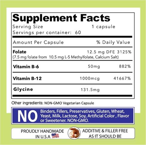 لدينا Daily Vites L-Methylfolate 15 MG B Complex Balance 5 MTHF حمض الفوليك النشط، ميثيل B12، B9، B6، B2 صحة الدماغ والقلب والجنين، غير معدل وراثيًا، 60 عددًا لمدة شهرين in Kuwait