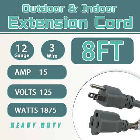 12 Ft Outdoor Extension Cord - 12/3 SJTW Heavy Duty Black Extension Cable with 3 Prong Grounded Plug - Power Cord for Lawn, Garden, Appliances in Saudi Arabia