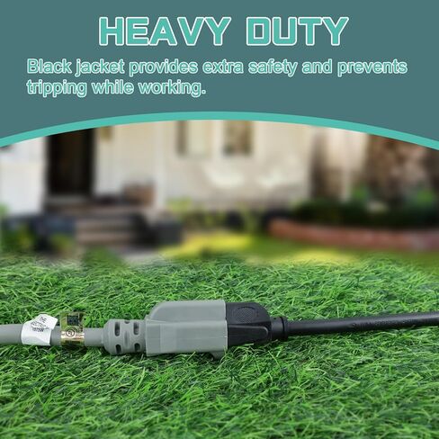 12 Ft Outdoor Extension Cord - 12/3 SJTW Heavy Duty Black Extension Cable with 3 Prong Grounded Plug - Power Cord for Lawn, Garden, Appliances in Saudi Arabia