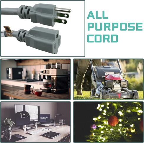 12 Ft Outdoor Extension Cord - 12/3 SJTW Heavy Duty Black Extension Cable with 3 Prong Grounded Plug - Power Cord for Lawn, Garden, Appliances in Saudi Arabia