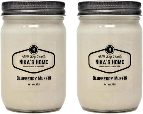 Nika's Home Vanilla Bean 12oz Mason Jar Soy Candles - 2 Pack - Hand Poured Handmade, Long Burning 50-60 Hours Highly Scented All Natural, Clean Burning Large Candle Gift Home Décor in Kuwait