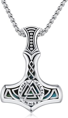 YEESIA Mjolnir Necklace S925 Sterling Silver Vegvisir Thors Hammer Neckalce Viking Norse Nordic Necklaces Gifts for Men Boys in Kuwait
