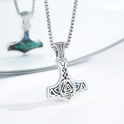 YEESIA Mjolnir Necklace S925 Sterling Silver Vegvisir Thors Hammer Neckalce Viking Norse Nordic Necklaces Gifts for Men Boys in Kuwait