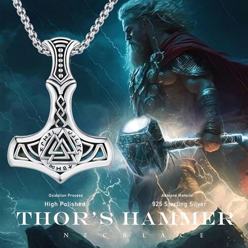YEESIA Mjolnir Necklace S925 Sterling Silver Vegvisir Thors Hammer Neckalce Viking Norse Nordic Necklaces Gifts for Men Boys in Kuwait
