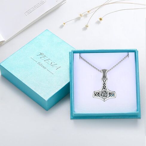 YEESIA Mjolnir Necklace S925 Sterling Silver Vegvisir Thors Hammer Neckalce Viking Norse Nordic Necklaces Gifts for Men Boys in Kuwait