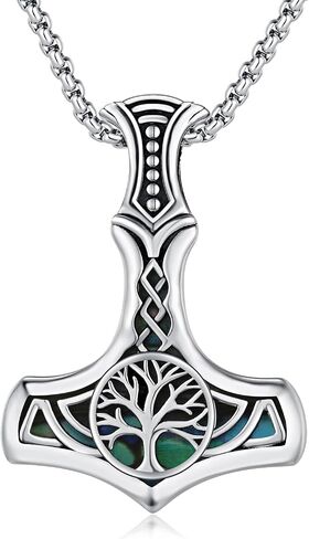 YEESIA Mjolnir Necklace S925 Sterling Silver Vegvisir Thors Hammer Neckalce Viking Norse Nordic Necklaces Gifts for Men Boys in Kuwait
