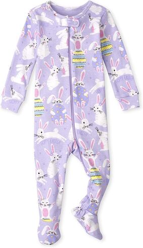The Children's Place Baby Girls' and Toddler Long Sleeve Zip-Front One Footed Pajama Snug Fit 100% Cotton 2 Piece Set in Saudi Arabia