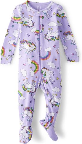 The Children's Place Baby Girls' and Toddler Long Sleeve Zip-Front One Footed Pajama Snug Fit 100% Cotton 2 Piece Set in Saudi Arabia