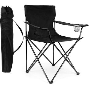 HaSteeL Camping Chair, Oversized Folding Lawn Chair for Adults, Foldable Camp Chair with Cup Holders Portable for Outdoor Fishing, Hiking, Travel, Picnic, Beach, Carrying Bag & Supports 275lbs (Black)