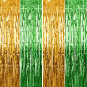 4 Pack Black and Gold Metallic Tinsel Foil Fringe Curtains 3.3×6.5 ft Photo Booth Backdrop Decor Streamers Fringe Backdrop for Birthday Wedding Engagement Baby Shower Holiday Party Decorations