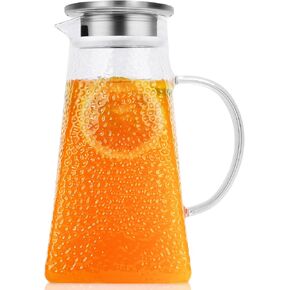 Glass Pitcher With Lid, 125oz Glass Water Pitcher With Precise Scale Line, HOIDGUB Stainless Steel Large Glass Iced Tea Pitcher, Easy To Clean Thickened Borosilicate Glass For Cold And Hot Beverages