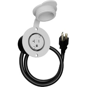 20A Weatherproof Outdoor Power Outlet by Journeyman-Pro 20 Amp 110,120-125 Volt HJP-5379-GCR2 NEMA 5-20R Receptacle Kit with Integrated 20" Extension Cord + Waterproof Rubber Cover (Black)