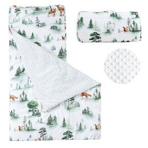PHF Toddler Nap Mat with Removable Pillow and Minky Fleece Blanket, Rollup Design Warm Slumber Bags for Boys, 50"x20"x2" Kids Sleeping Bag for Daycare Preschool Travel Camping, Dinosaur