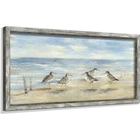 Ocean Framed Wooden Wall Art: Coastal Painting Art 40"x20" Sail Boats Artwork Decor Sunset Seascape Picture Prints for Office