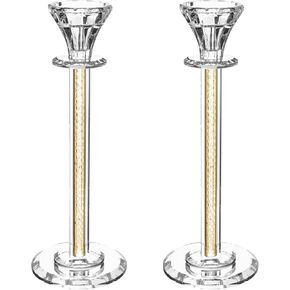Crystal Candle Holders Set of 2-10.2" Tall Crystal Candlestick Holders with Gold Netting & Mirror Base - Decorative Centerpiece for Taper Candles and Tea Light Candles (Gold) in Kuwait