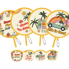 4 Pack Beach Style Hand Fan, Foldable Multi-Role Round Fans for Travel, Events, Indoor & Outdoor (Beach More)