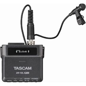 مسجل مجال الصوت TASCAM DR-10L Pro فائق الصغر 32 بت مع ميكروفون Lavalier وتقنية محول AD المزدوج (أسود)
