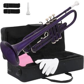 Ktaxon Bb Standard Trumpet for Beginners,Trumpet for Student with Hard Case,7C Mouthpiece,Cleaning Cloth,Gloves,Brass Instruments for Kids and Adults(Gold)