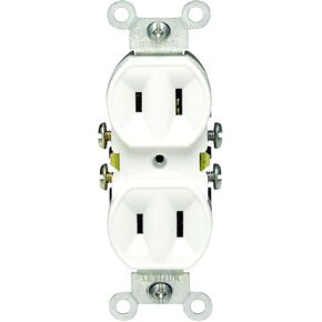 Leviton 223-W 15 Amp, 125V, Duplex Receptacle, Residential Grade, Non-Grounded, White, 10-Pack