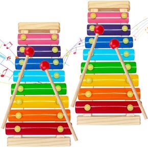 2 Pcs Wooden Xylophone for Kids,Xylophone Educational Musical Toy with 2 Child Mallets 8 Diatonic Keys,Xylophone Wooden Instruments Toys for Toddlers