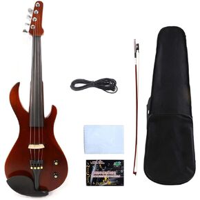 Electric Violin 4/4 Full Size Electric Violin Solid Wood Violin with ebony wood Fittings & Violin Case & Violin Bow (Brown)