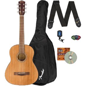Fender FA-15 3/4-Scale Kids Steel String Acoustic Guitar - Natural Bundle with Gig Bag, Tuner, Strap, Picks, Fender Play Online Lessons, and Austin Bazaar Instructional DVD