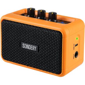Sondery Mini Guitar Amp Bluetooth Dual Speakers 5W Rechargeable Portable Small Practice Amplifier with Overdrive and Clean Effects for Electric Guitars
