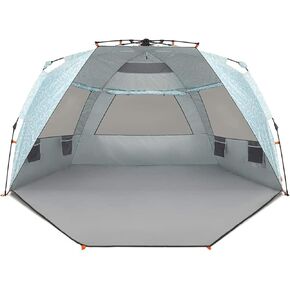 Easthills Outdoors تظليل فوري معزز فاخر XL خيمة الشاطئ سهلة الإعداد من 4 إلى 6 أشخاص مأوى للشمس بعرض 99 بوصة للعائلة UPF 50+ طلاء فضي مزدوج مع شرفة ممتدة بسحاب أزرق سماوي