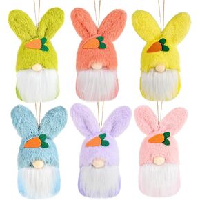 Gnomes Easter Ornaments 2024, Colorful Easter Bunny Gnome Ornaments for Easter Tree 6 Pcs, Handmade Easter Knomes Plush Plaid Easter Spring Gnome