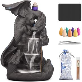 YAJODI Dragon Incense Burner,Backflow Incense Burner Waterfall Incense Holders Home Decor Gift Decorations Statue Ornaments Gift 60 Incense Cones,50 Incense Sticks, 1 Mat, 1 Tweezers