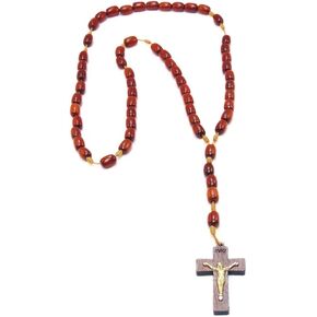 Catholica Shop I Catholic Religious Wear I Wooden Beads Necklace with Wood Cross Pendant I Catholic Rosary Necklace I Cross Necklace for Men I Rosarios Catolicos Madera | Made in Brazil