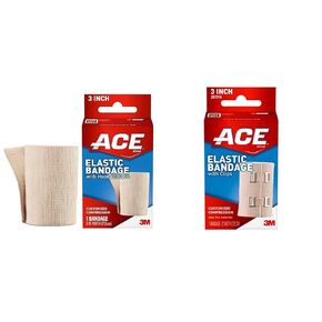 ACE 3 Inch Elastic Bandage with Clips, Beige, Great for Elbow, Ankle, Knee and More, 1 Count and 2 Count Bundle