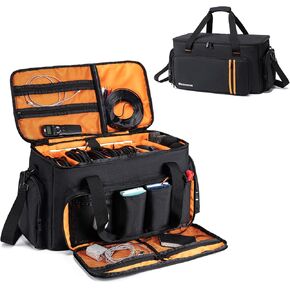 DJ Gig Bag with 8 Detachable Dividers, DJ Cables Bag with 15.6'' Laptop Sleeve, Large Capacity Travel Musicians Gig Bag for DJ Gear, Music Equipment&Accessories, Black