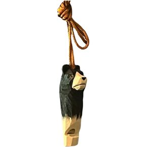 The Original Carved Bear Head Solid Wood Whistle | Hand Painted | Nylon Lanyard