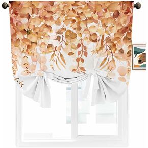 Purple Eucalyptus Linen Tie Up Curtain Shade for Windows,Adjustable Light Filtering Balloon Rod Pocket Elegant Leaves Panel,Bedroom Kitchen Basement Living Room Bathroom White Curtain Drapery 46"x63"