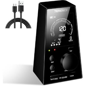 TERENCE Digital Metronome for Piano, Guitar, Drum and All Musical Instruments, Metronome with Volume, Rhythm Adjustable, Electric Metronome with LCD Display, Speaker, Timer Function (Black)