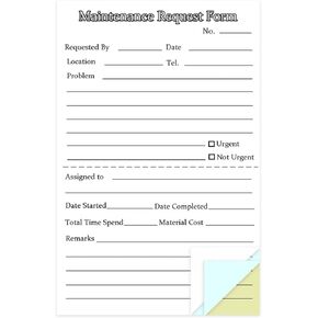 300 Sets Maintenance Request Forms, 3 Part Carbonless, 6 Pack 5.5 x 8.5 Inch Maintenance Request Slips, Repair Request Forms (50 Sets Each Pad), WHITE