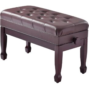 Adjustable Duet Piano Bench with Storage, Heavy Duty Solid Wood Double Piano Stool Keyboard Bench Seat with PU Leather Padded Cushion (Black)