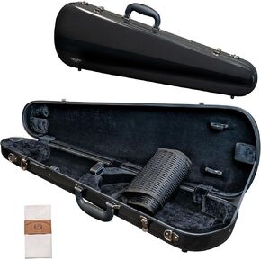 MI&VI NG-7002SCC Classic Hard-Shell Fiberglass Shaped Violin Case 4/4 (Full Size) Polish Cloth Included | Adjustable Straps | 4.5lb Light | Tough Shell (Black)