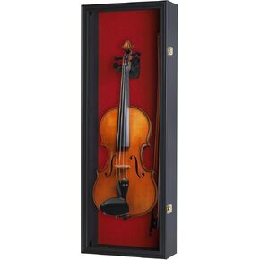 Ukulele Fiddle Violin Display Case Shadow Box with Hanger, 33" Height (Black Finish)