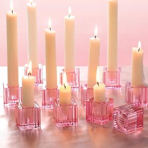 LETINE Glear Candlestick Holders Set of 12 - Elegant Cube Taper Candle Holders for Rustic Wedding Centerpieces, Party Decorations, and Home Decor - Vintage Aesthetic with Crystal Glass