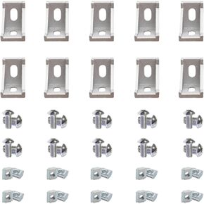 20 Sets 1.5" x 1.5" 1515 Series Aluminum Extrusion Profiles Connector Silver Bracket, 20pcs 1.5 in Bracket with T Nuts Screw Bolts for 1.5 Inches Extrusion Profile Rail