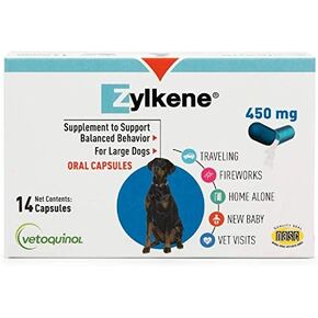 Vetoquinol Zylkene Calming Support Supplement for Large Dogs 33-132lbs, Helps Promote Relaxation and Reduce External Stress Factors, Daily Behavioral Support and Anxiety Relief for Dogs, 450mg