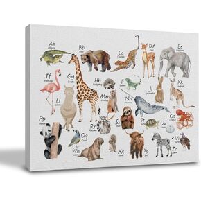 Qvapt Forest Nursery Decor,Forest Woodland Alphabet Framed Canvas Prints Wall Art,Forest Nursery Wall Art Decor For Homeschool Kids Room Nursery Playroom(11x14inch)
