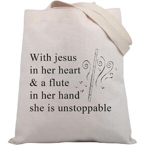 BDPWSS Flute Gift Flute Player Gift With Jesus In Heart & A Flute In Her Hand She Is Unstoppable Tote Bag Flute Lover Gift