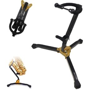 CashBeat Folding Alto/Tenor Saxophone Stand, Adjustable Sax Holder with Portable Triangle Base Design, Sturdy Metal Construction & Chain Lock, Ideal for Music Rehearsals & Performances
