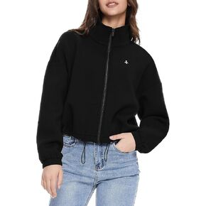 Orolay Women's Full Zip Sweatshirt - Long Sleeve Cropped Jacket Stand Collar Drawstring Casual Outerwear